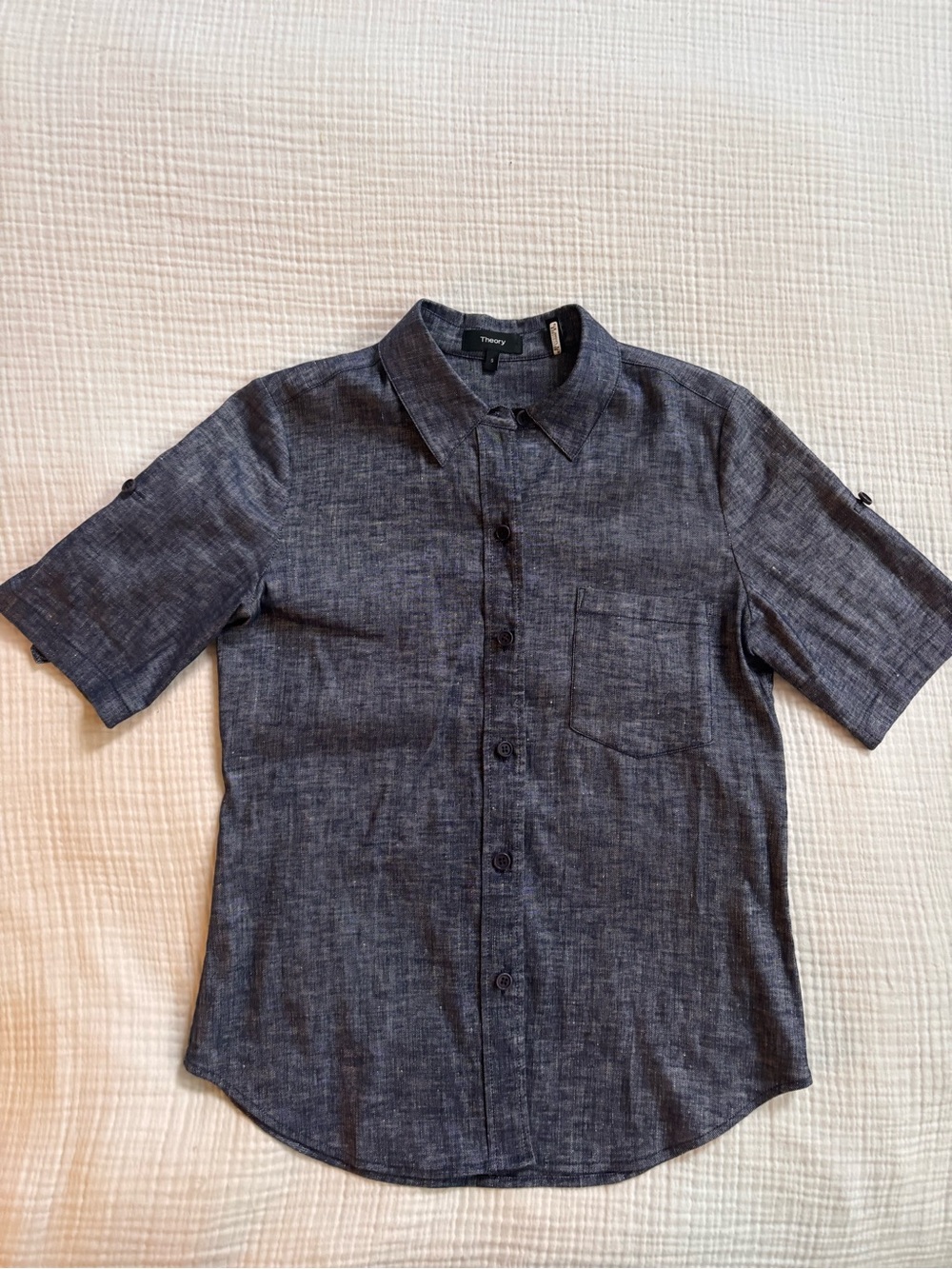 Theory Women’s Short-Sleeve Button-Up Chambray Shirt